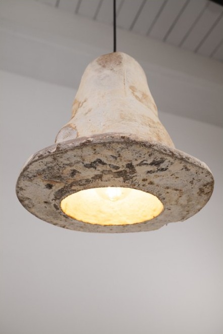 Illuminated HEDD lampshade project with a pale patterned exterior and darker rim